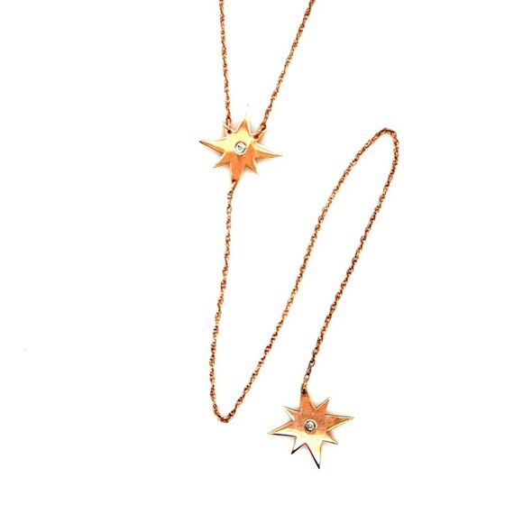 925 Rose Gold Diamond Star Lariat Necklace - Picture 1 of 9